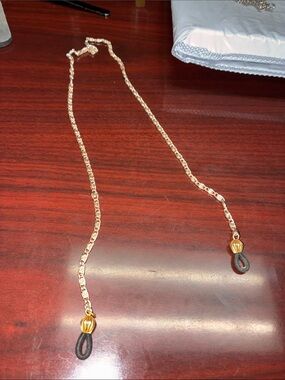 Gold-Tone Eyewear Chain with Black Elastic Loops
